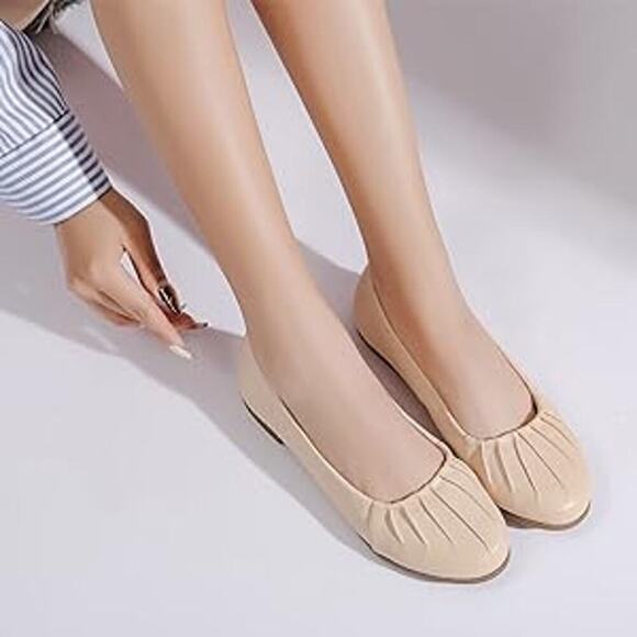 Women's Flats Dress Shoes Pointed Toe Comfortable Ballet Flat Dressy Shoes Beige - Picture 3 of 4